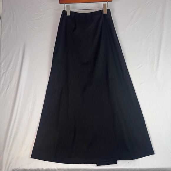 Theory Faux Wrap Maxi Skirt Womens 8 Black Cotton Poplin Minimalist Classic - Picture 6 of 12